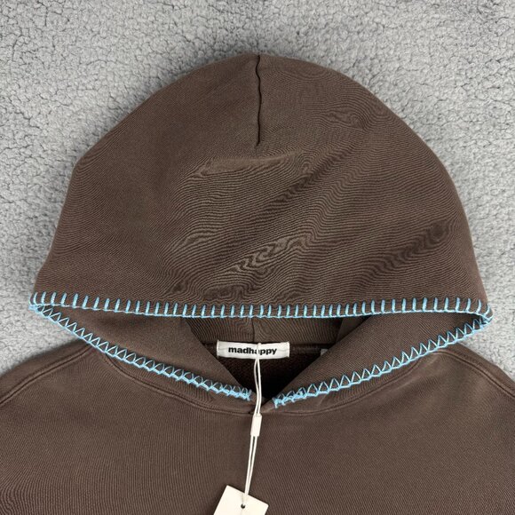 MadHappy Hoodie Mens Extra Small XS Brown Pixel Point Spring Graphics Fleece - Picture 6 of 12